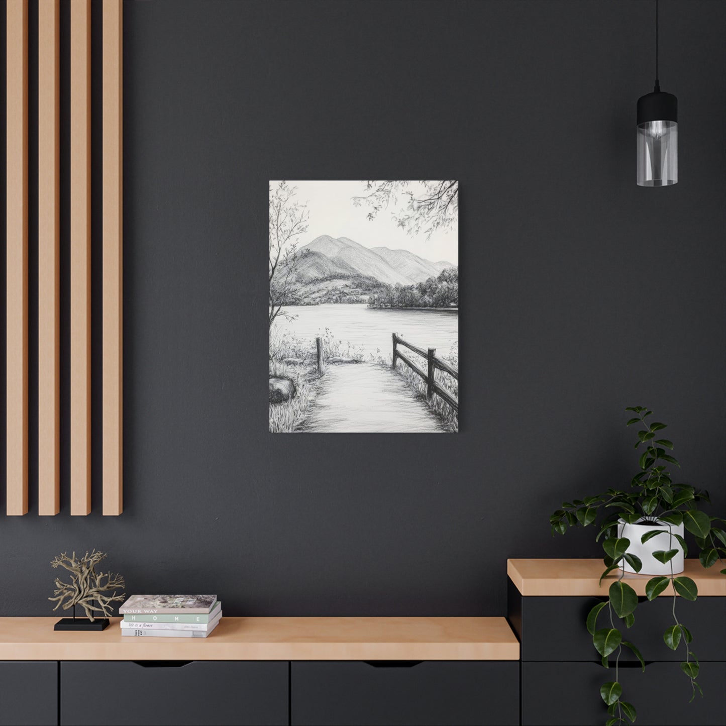 Path Along River Grey Wall Art & Canvas Prints