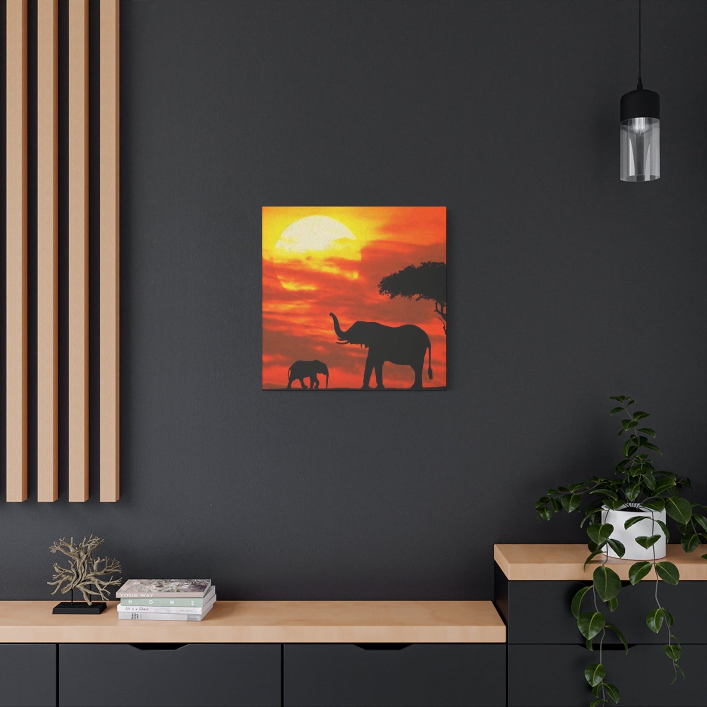 Elephant in Sunset Wall Art & Canvas Prints