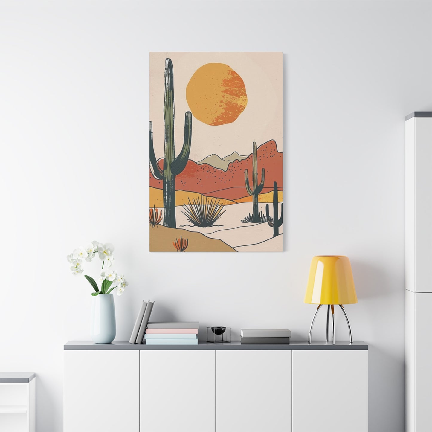 Arizona Cactus Mountain Drawing Wall Art & Canvas Prints