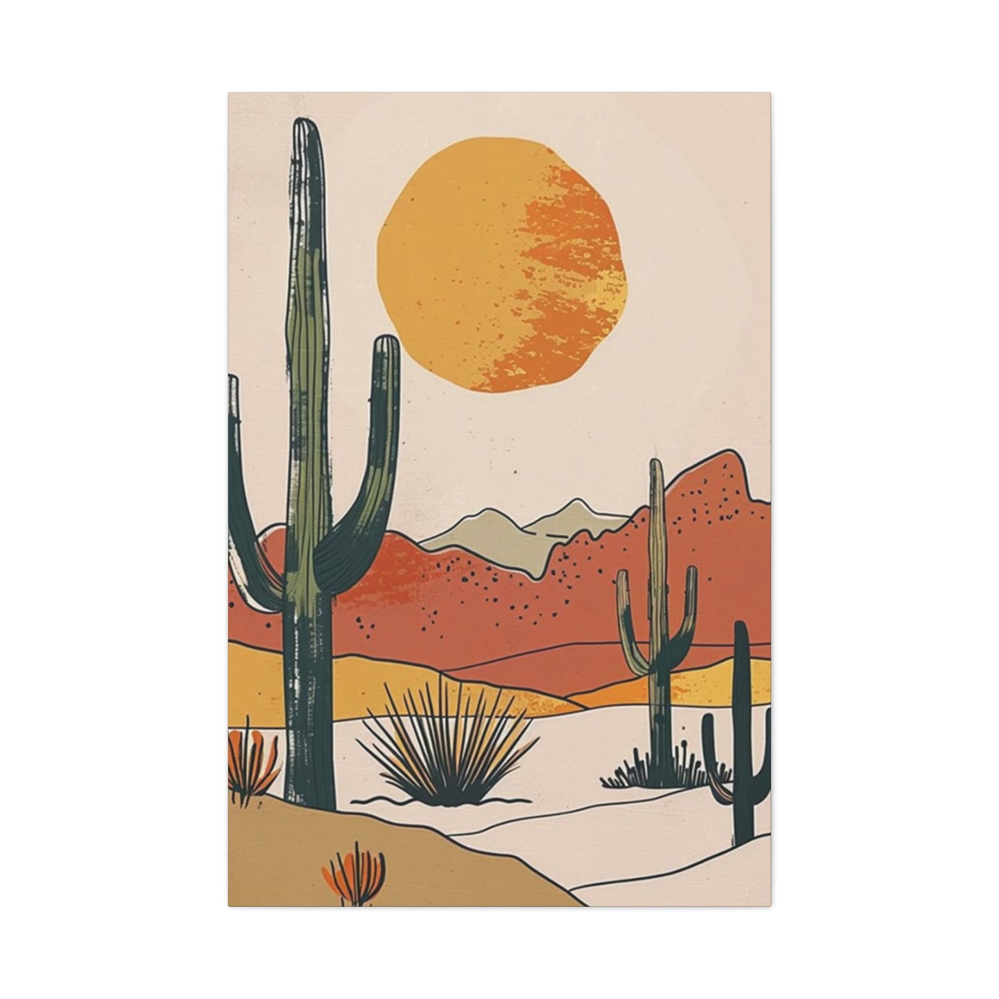 Arizona Cactus Mountain Drawing Wall Art & Canvas Prints
