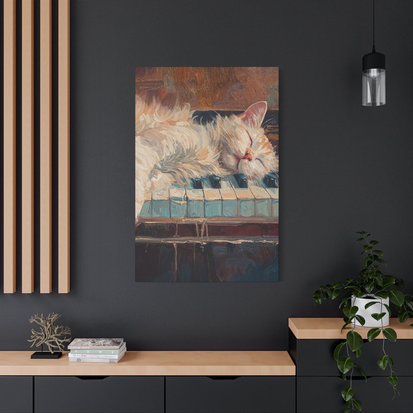 Cat Sleeping On Piano Wall Art & Canvas Prints