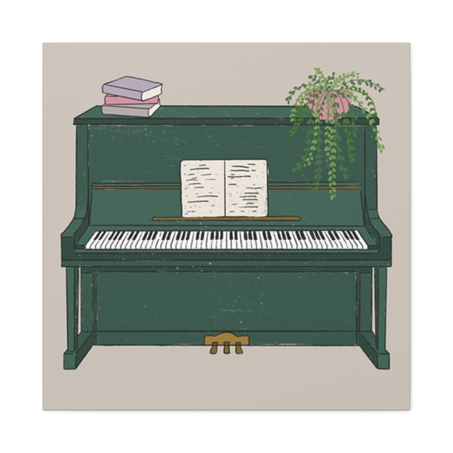 Green Piano Drawing Wall Art & Canvas Prints