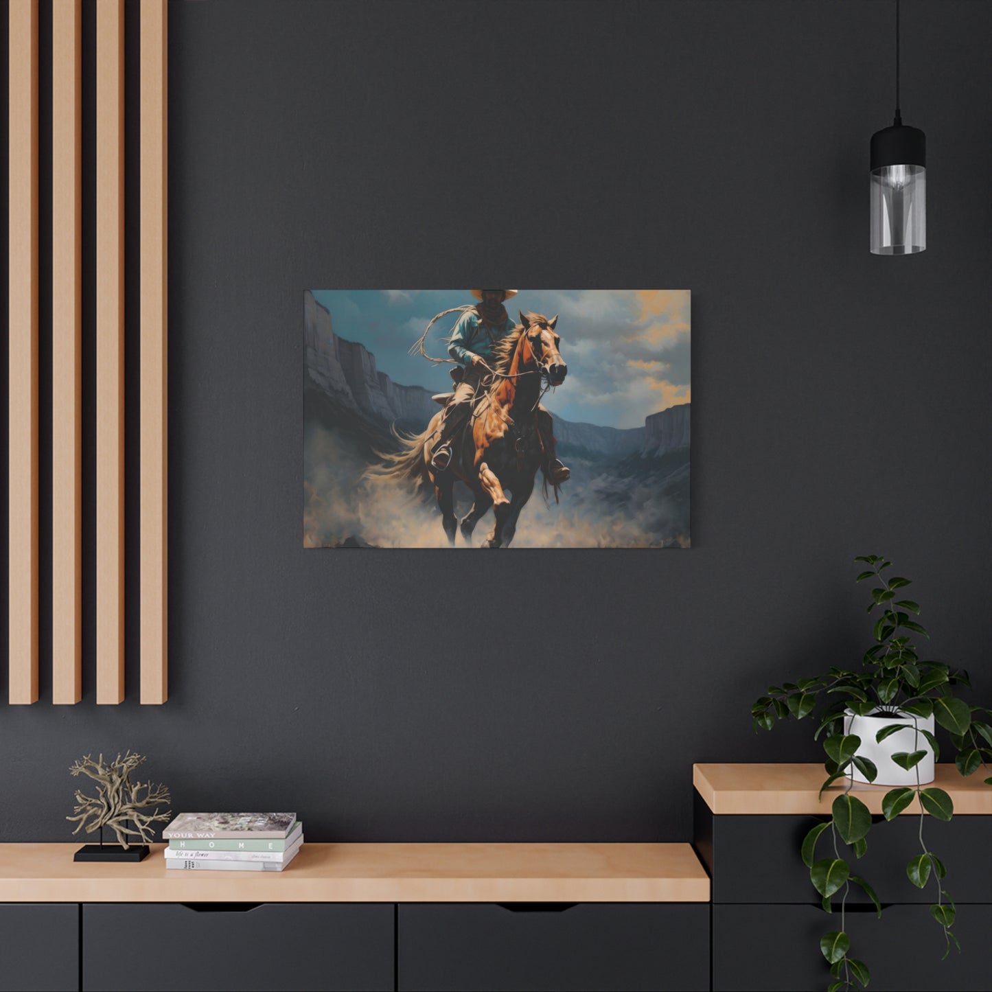 Horse Galloping With Cowboy Wall Art & Canvas Prints