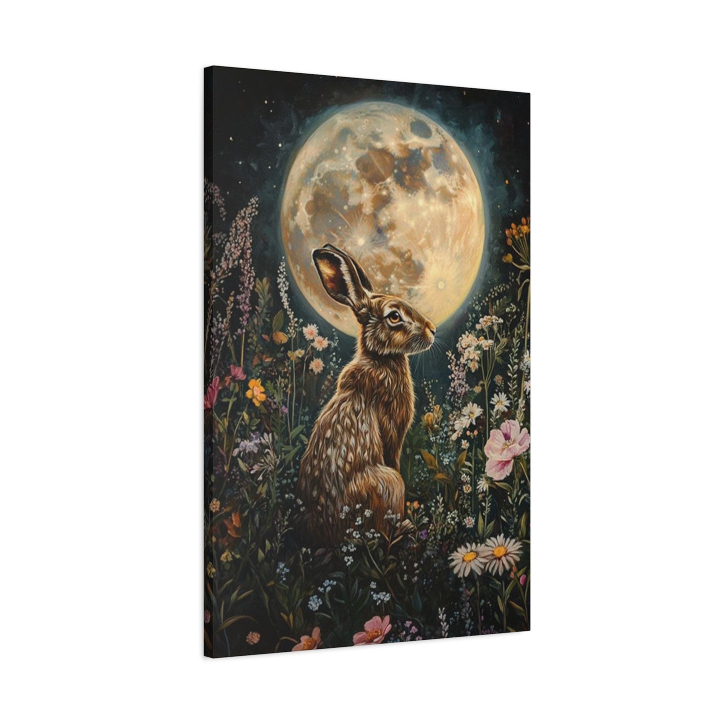 Moon And The Small White Rabbit Wall Art & Canvas Prints