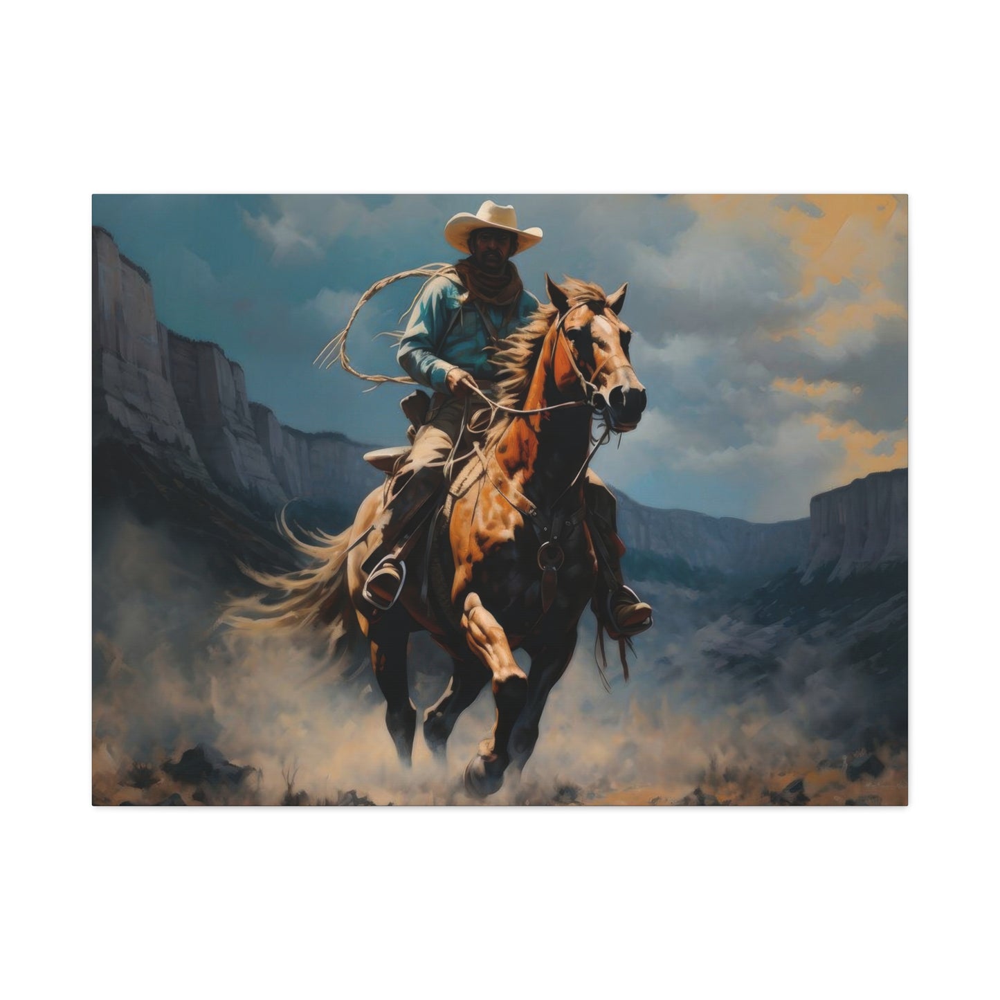 Horse Galloping With Cowboy Wall Art & Canvas Prints
