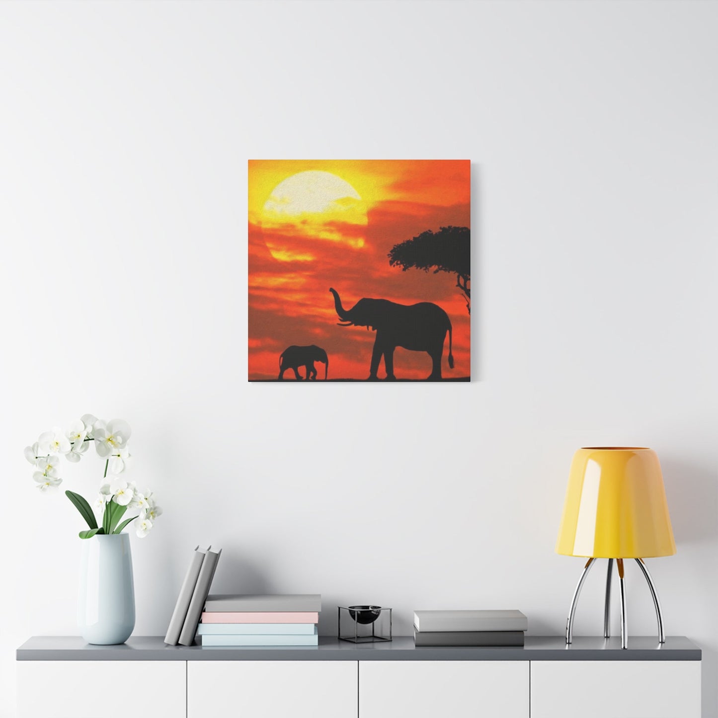 Elephant in Sunset Wall Art & Canvas Prints
