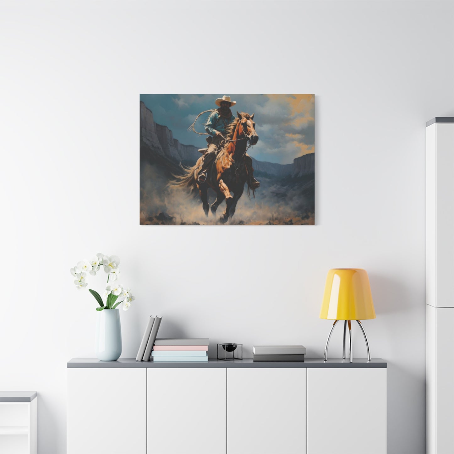 Horse Galloping With Cowboy Wall Art & Canvas Prints