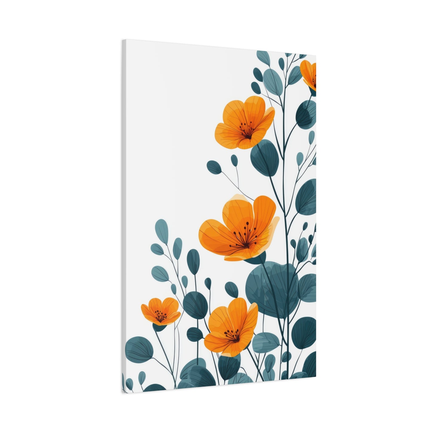 Orange Flower Blue Leaves Deco Wall Art & Canvas Prints
