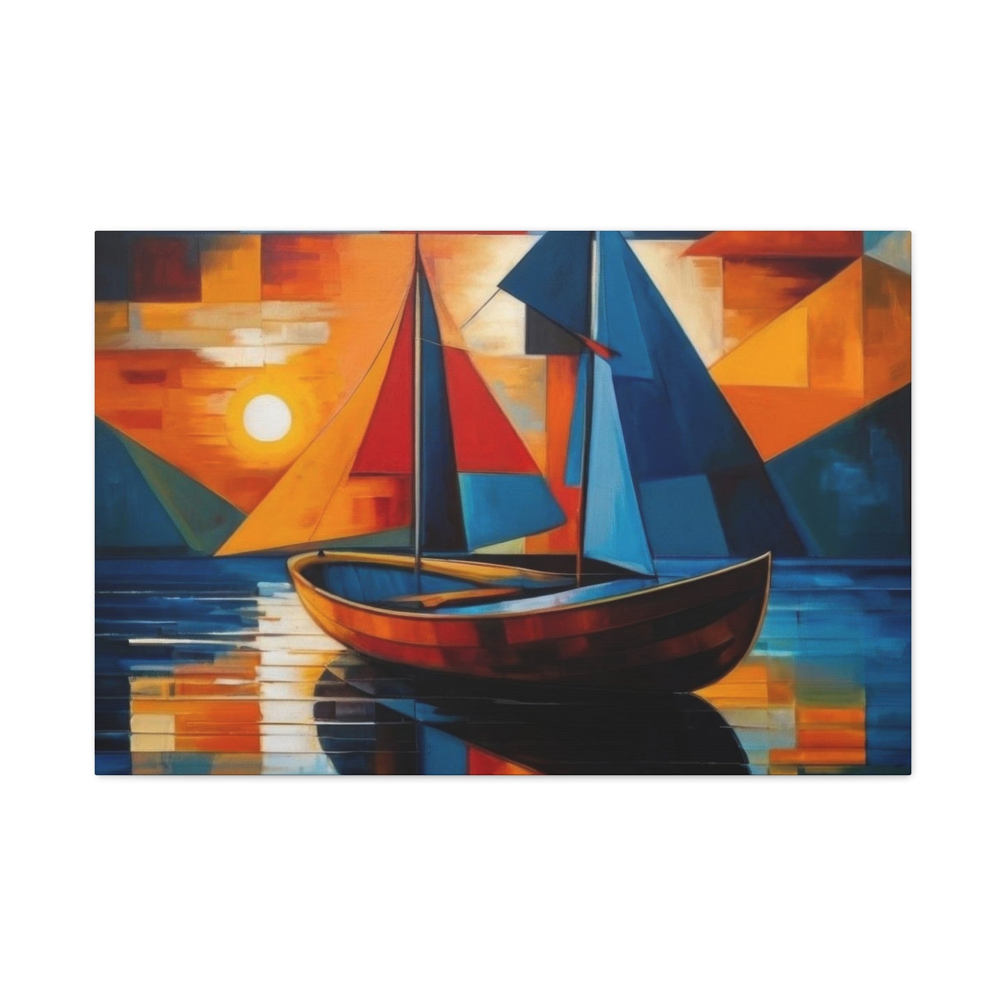 Boat In Water Sunset Cubism Wall Art & Canvas Prints