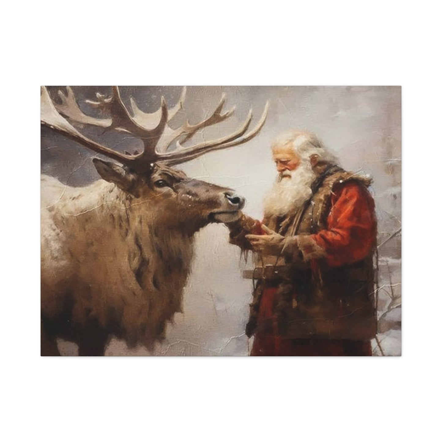 Santa Claus With Reindeer Wall Art & Canvas Prints