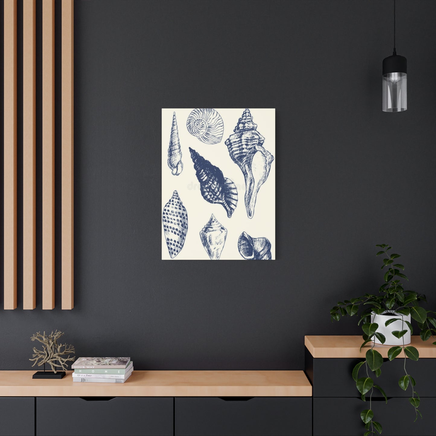 Blue Different Shell Shapes Drawing Wall Art & Canvas Prints