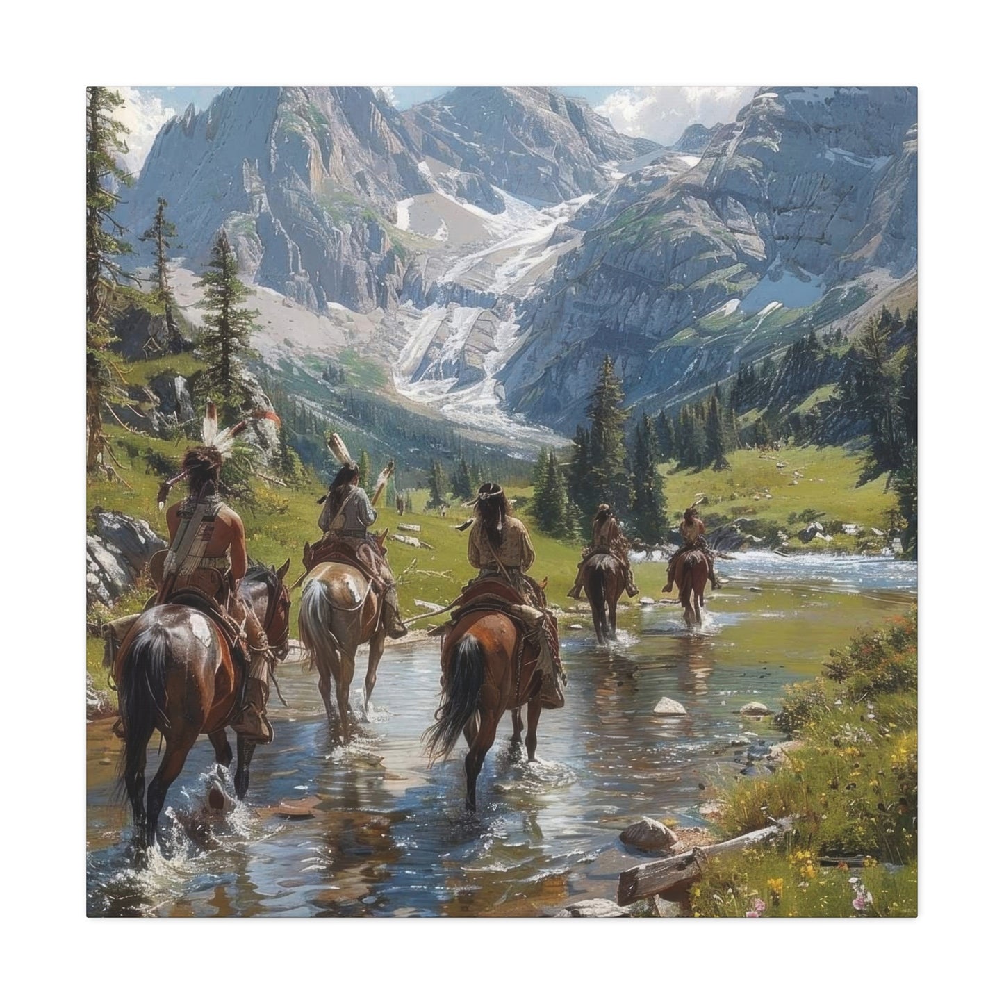 Cowboy Wading Through Water Wall Art & Canvas Prints