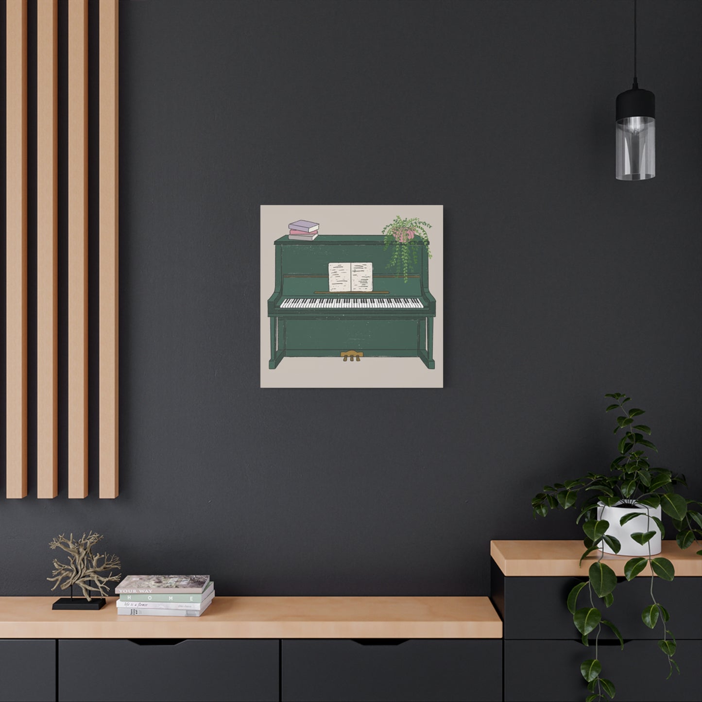 Green Piano Drawing Wall Art & Canvas Prints