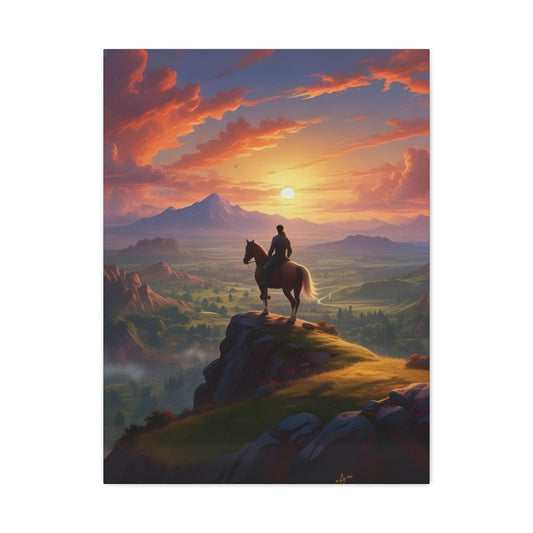 Cowboy At Hill Edge Sunset Wall Art & Canvas Prints