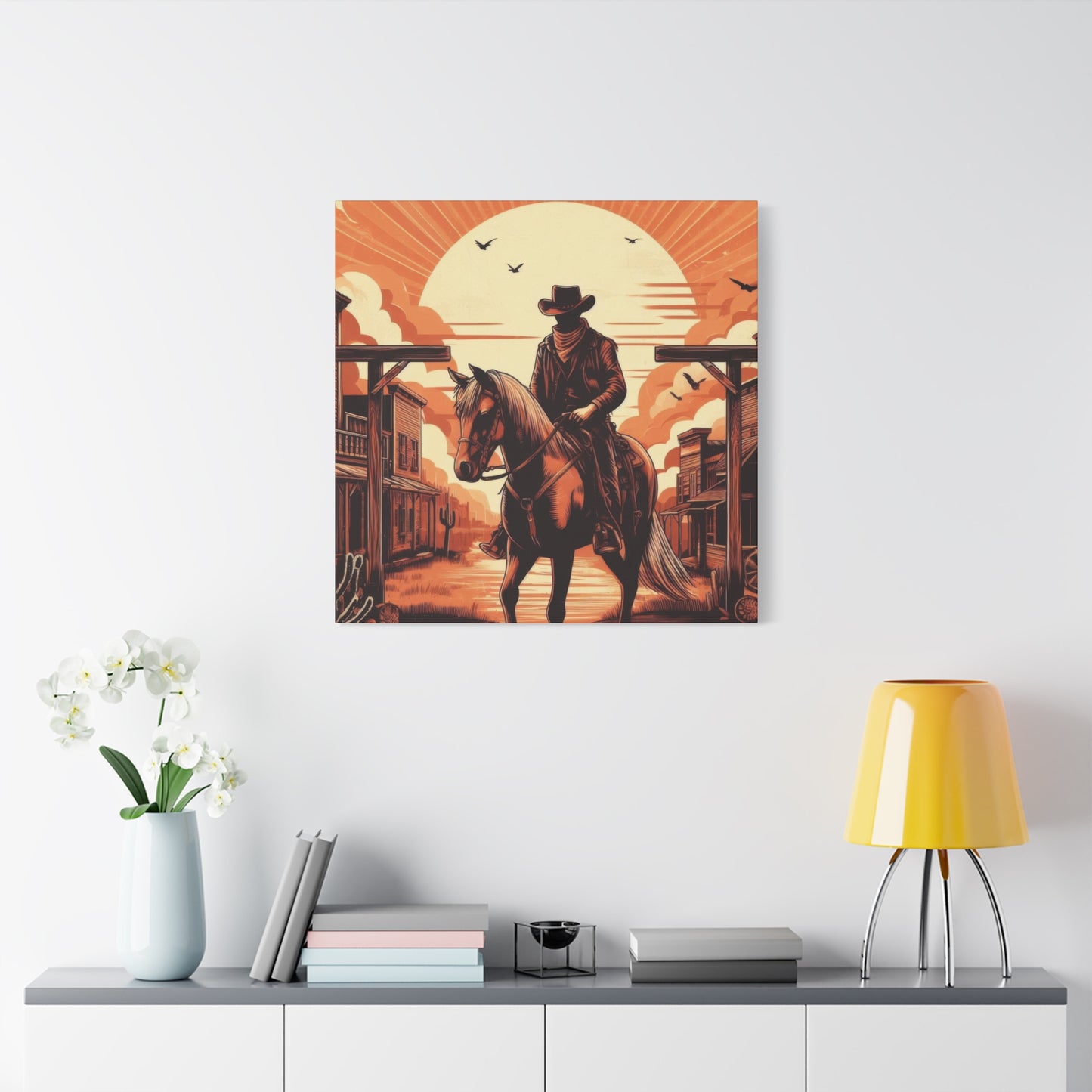 Cowboy Posing At Sunset Wall Art & Canvas Prints