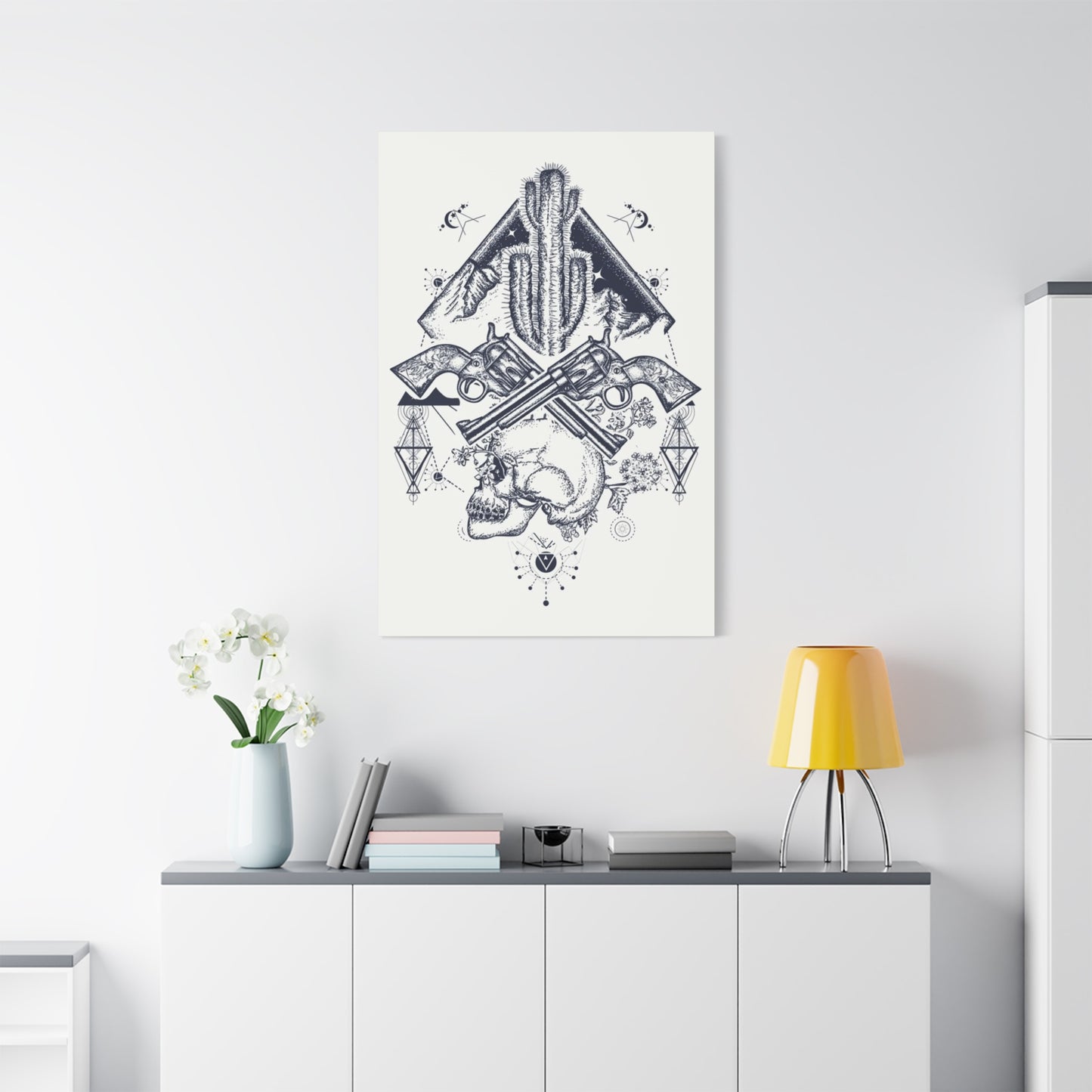 Guns Cactus & Skull Sketch Wall Art & Canvas Prints