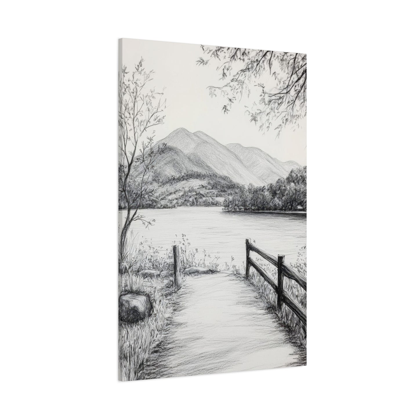 Path Along River Grey Wall Art & Canvas Prints