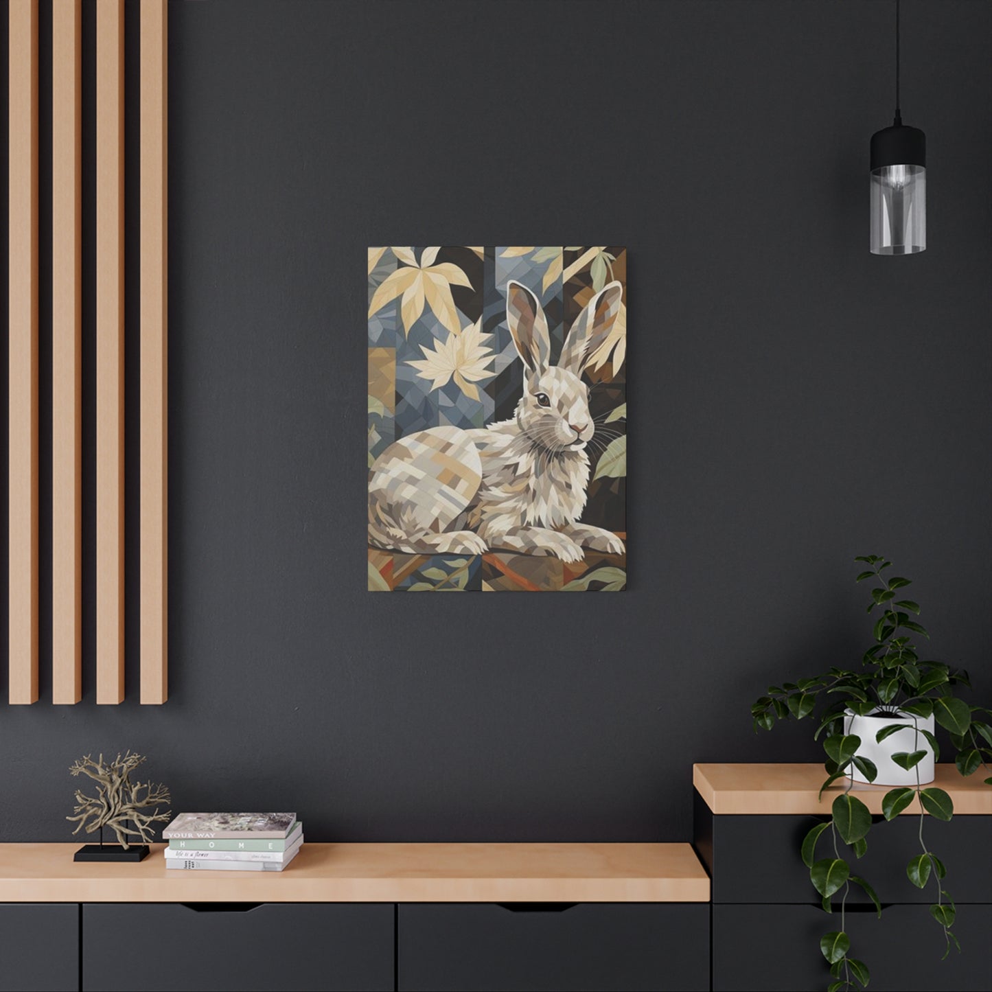 White Abstract Rabbit Painting Wall Art & Canvas Prints
