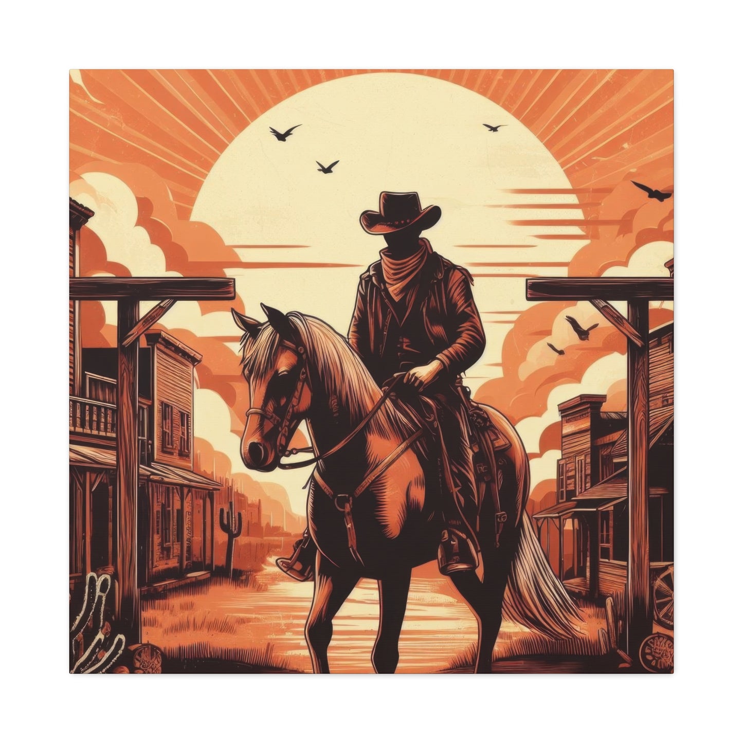 Cowboy Posing At Sunset Wall Art & Canvas Prints