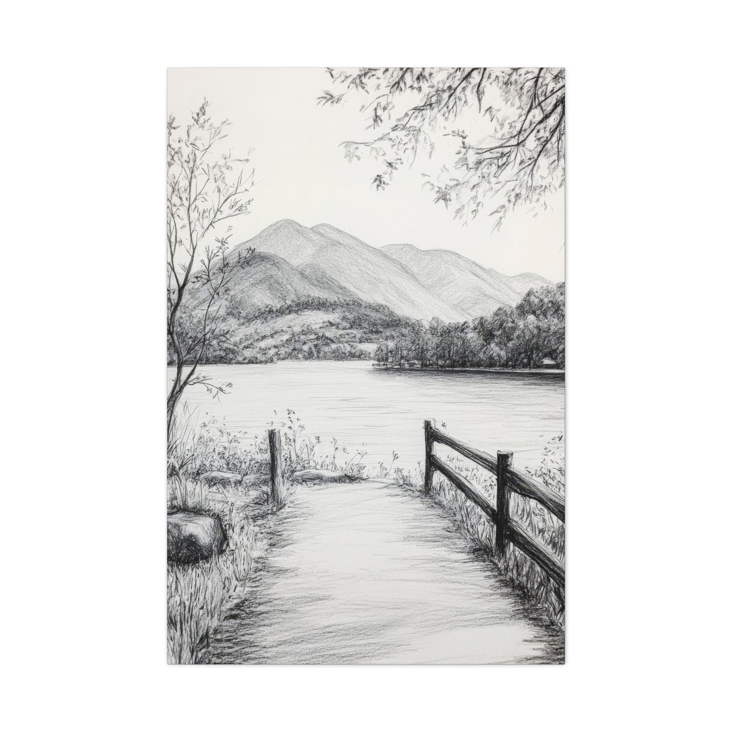 Path Along River Grey Wall Art & Canvas Prints