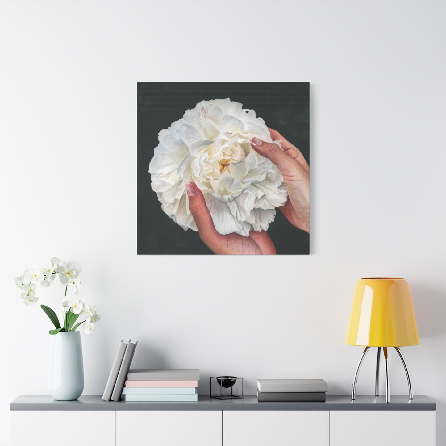 Grace Popp Holding White Flower Wall Art & Canvas Prints