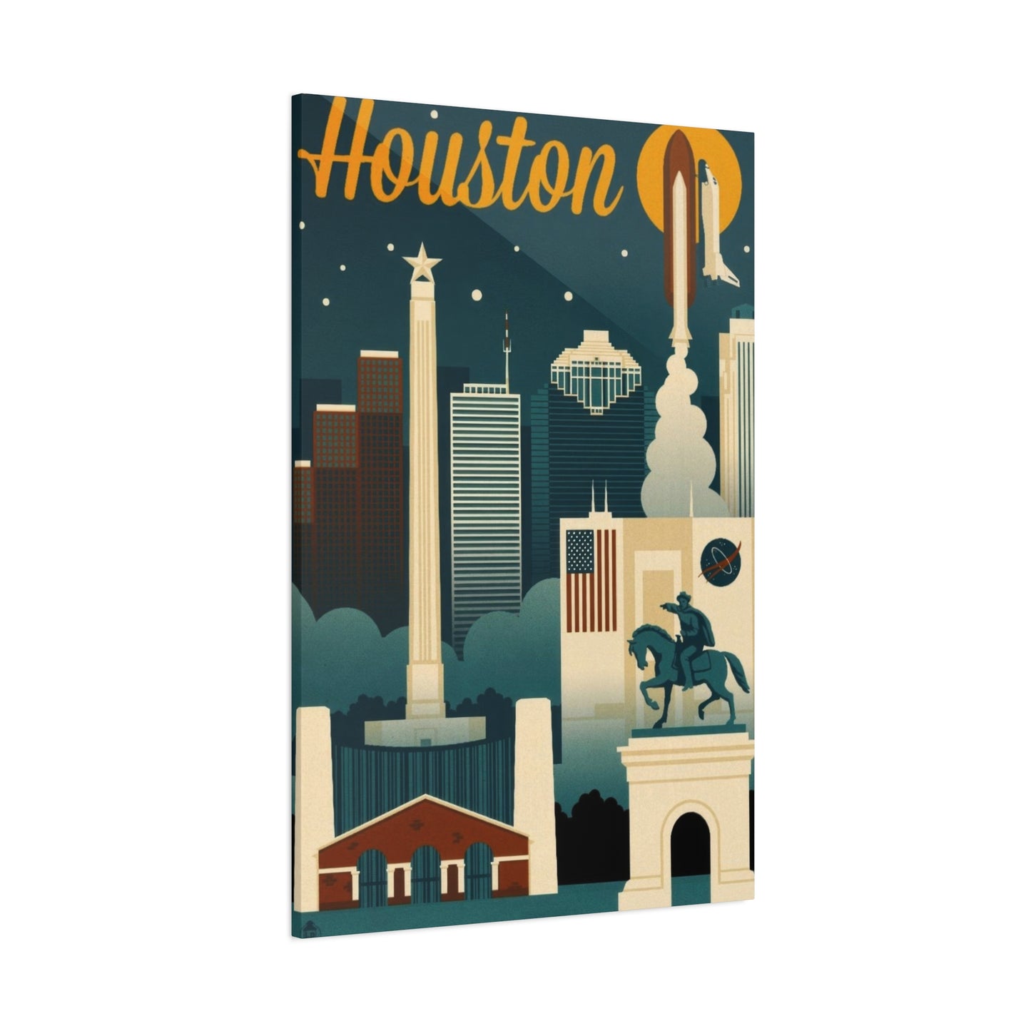 Houston Skyline Retro Wall Art & Canvas Prints