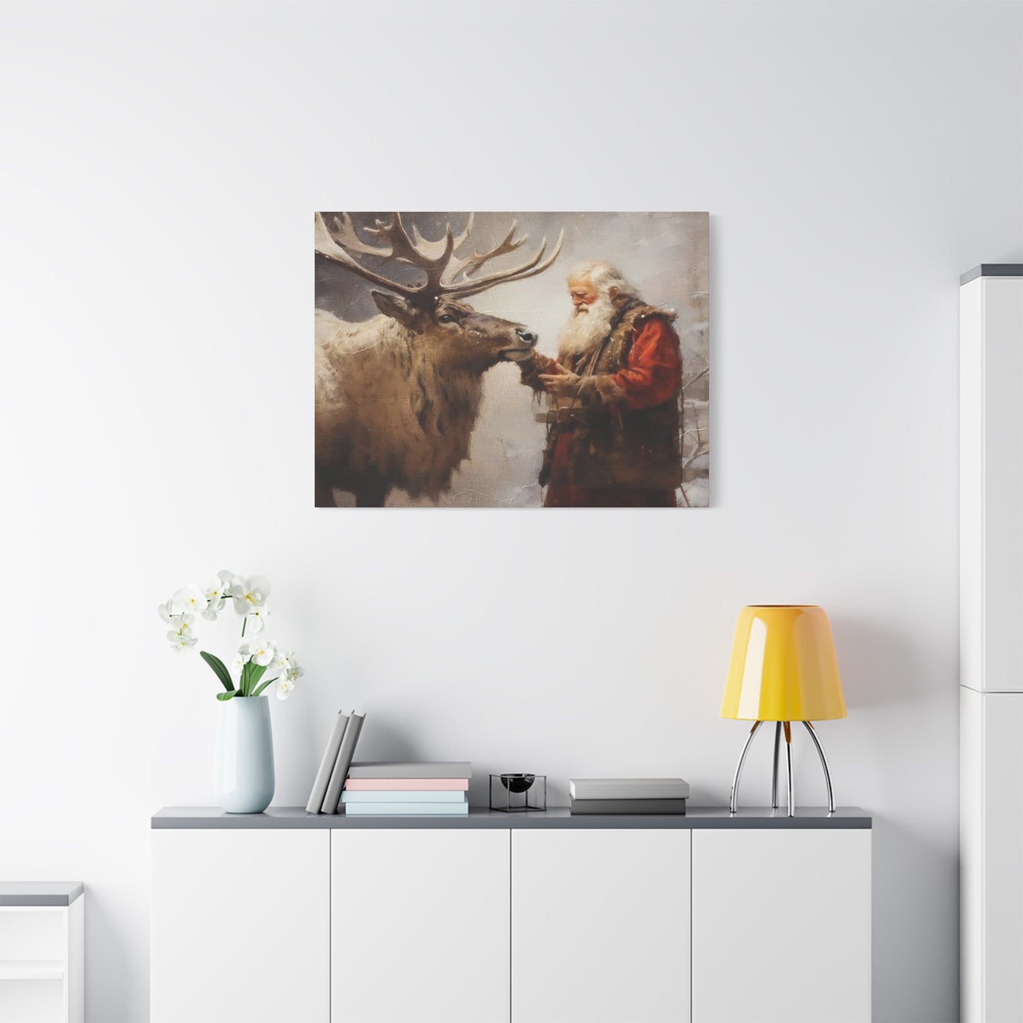 Santa Claus With Reindeer Wall Art & Canvas Prints