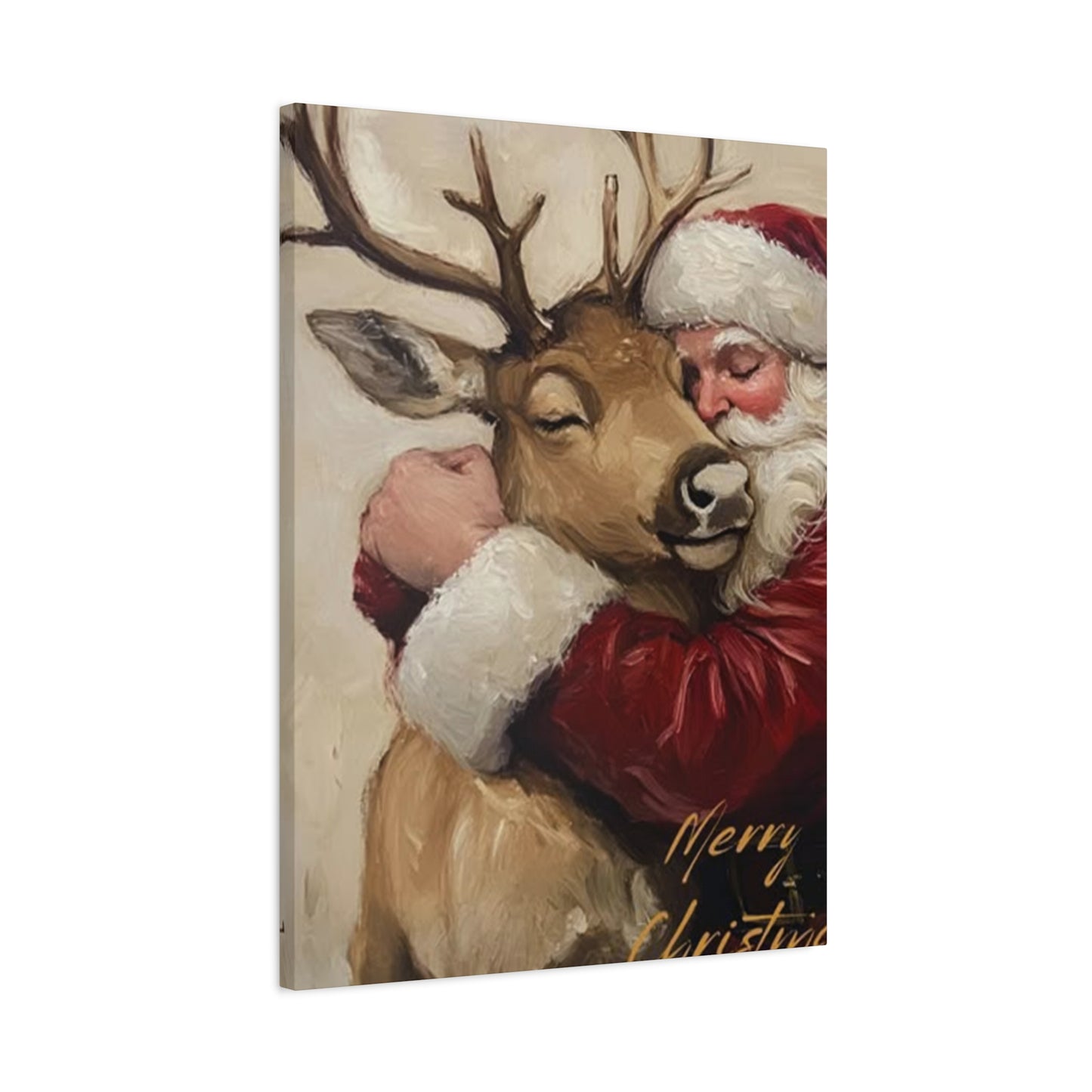 Santa Claus Hugging A Reindeer Wall Art & Canvas Prints