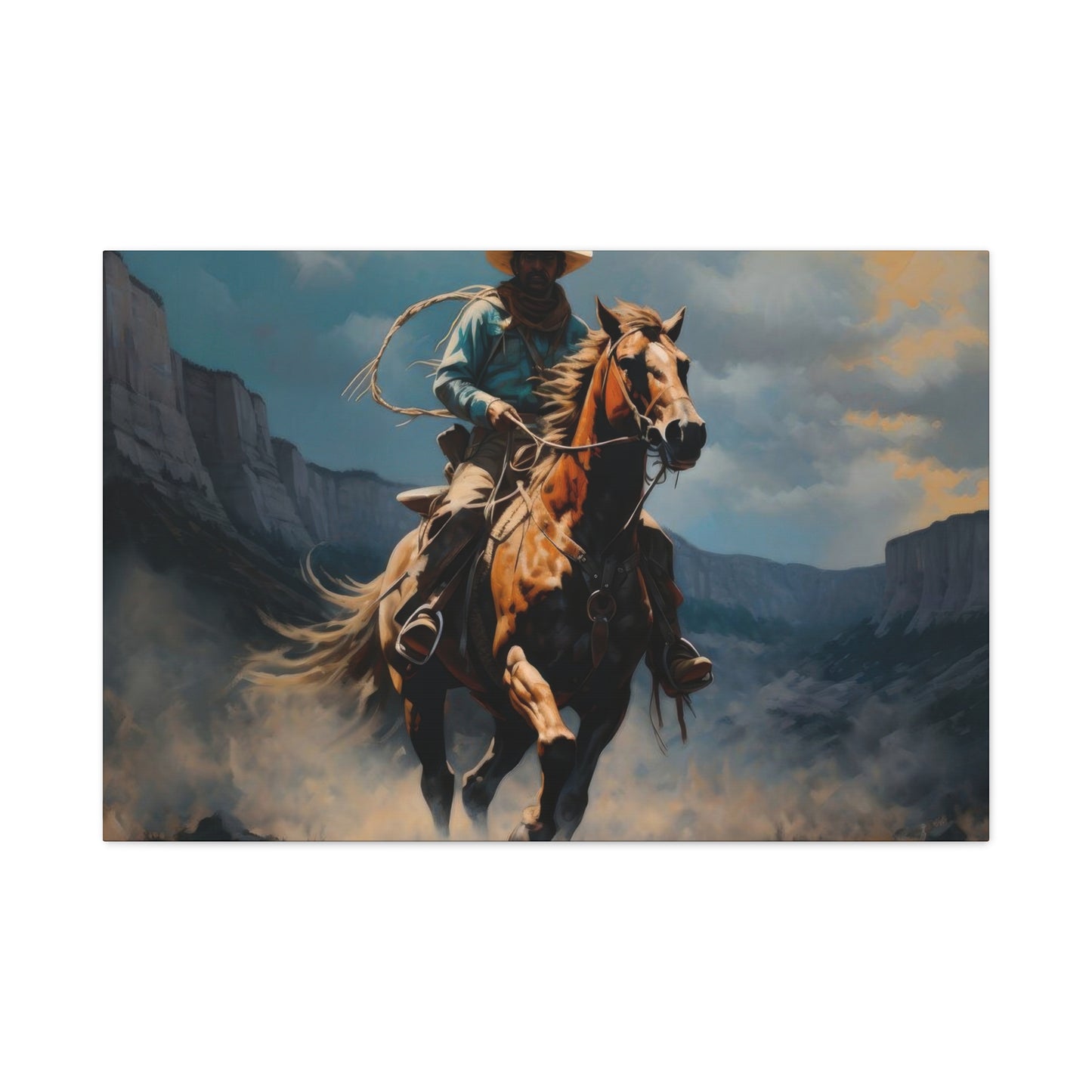 Horse Galloping With Cowboy Wall Art & Canvas Prints