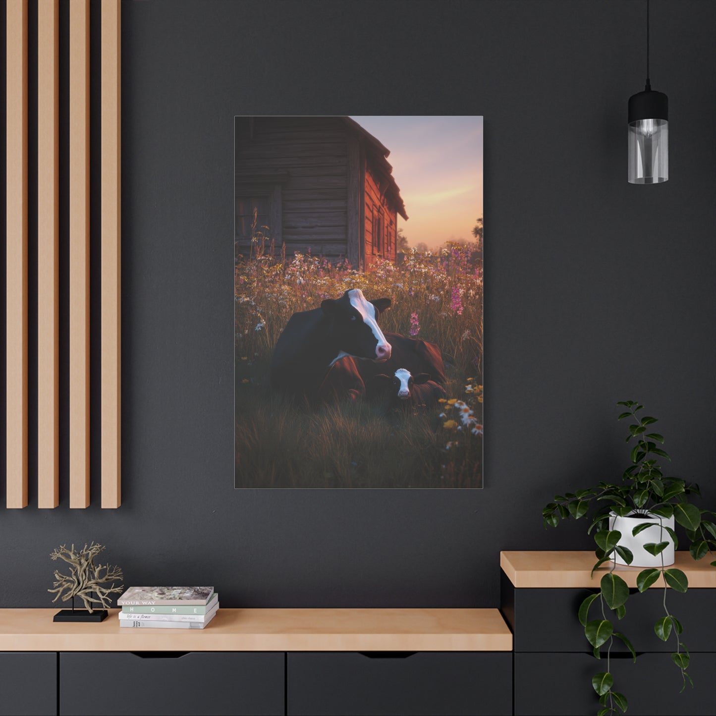 Farmhouse Meadow Cow and Calf Wall Art & Canvas Print