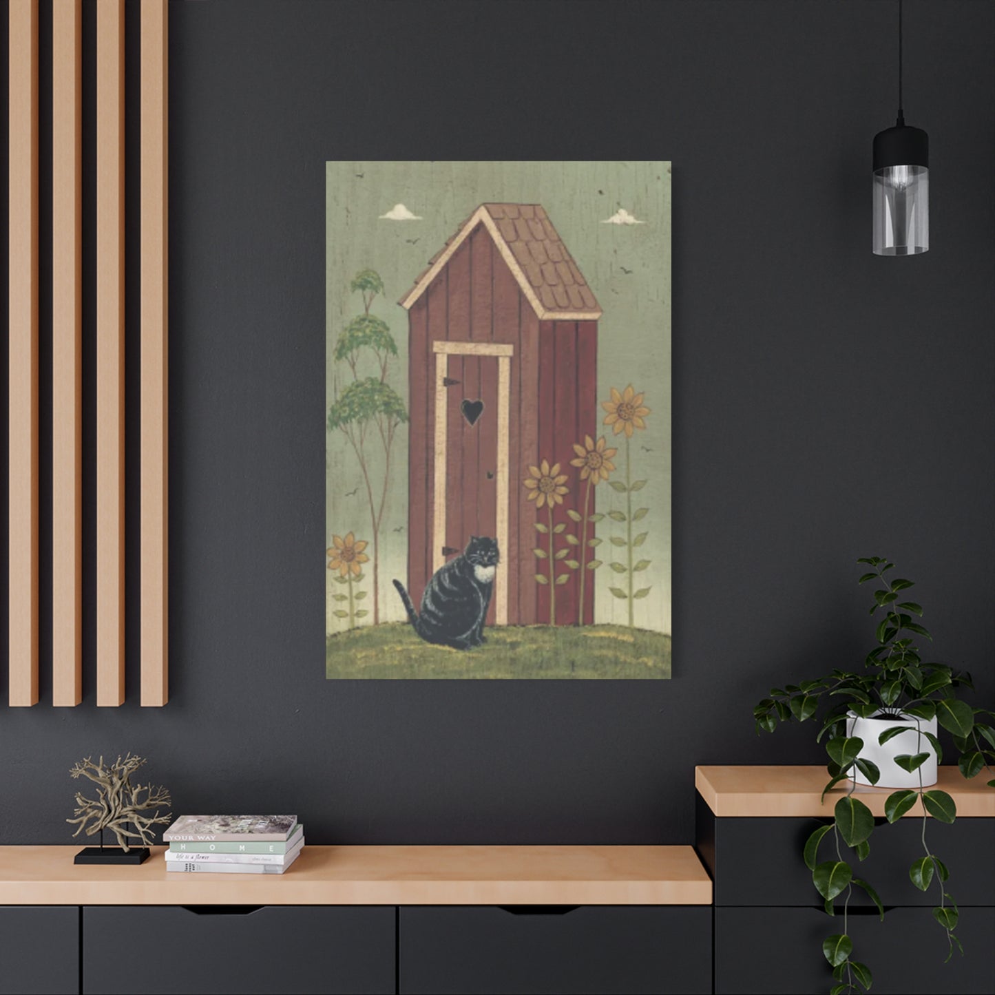 Cat With Cat House Kimble Warren Wall Art & Canvas Prints