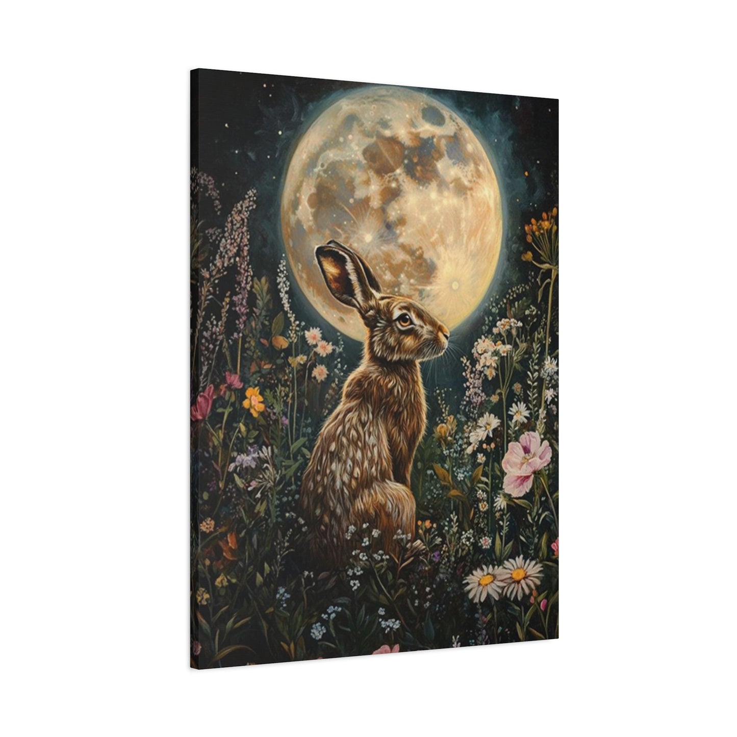 Moon And The Small White Rabbit Wall Art & Canvas Prints