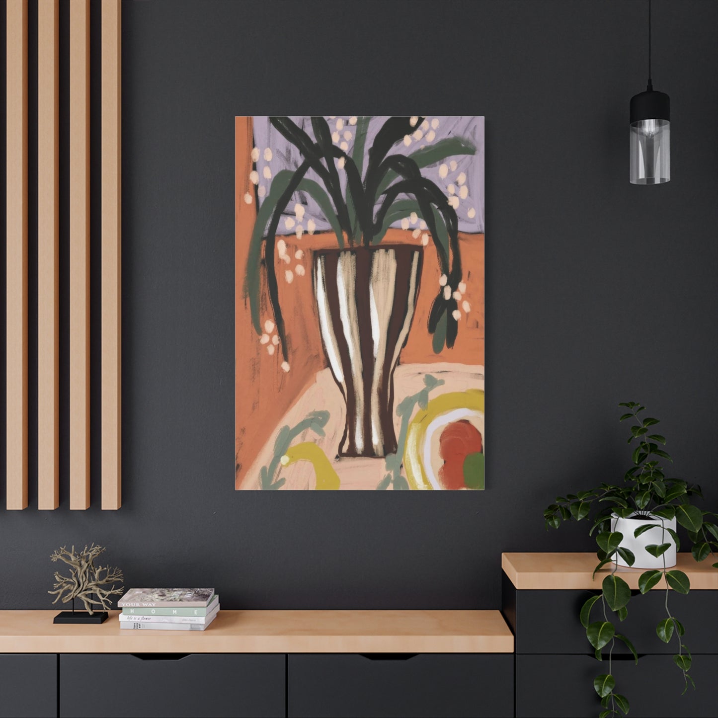Striped Vase with Greenery Wall Art & Canvas Prints