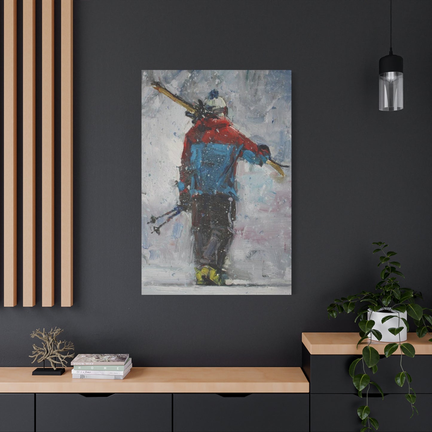 Skier With Ski Board Wall Art & Canvas Prints