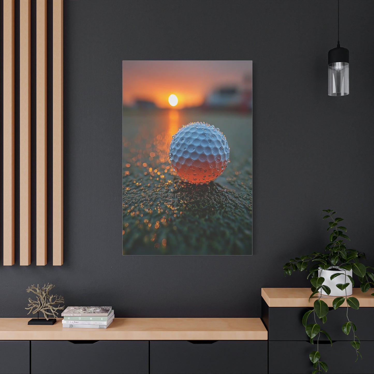 Dew-Covered Golf Ball Sunrise Macro Wall Art & Canvas Print