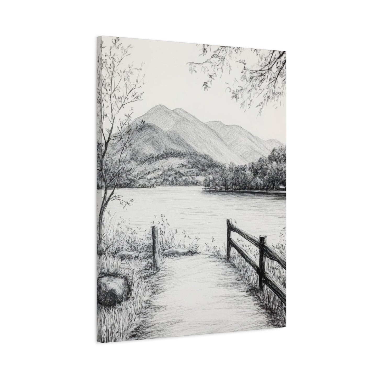 Path Along River Grey Wall Art & Canvas Prints