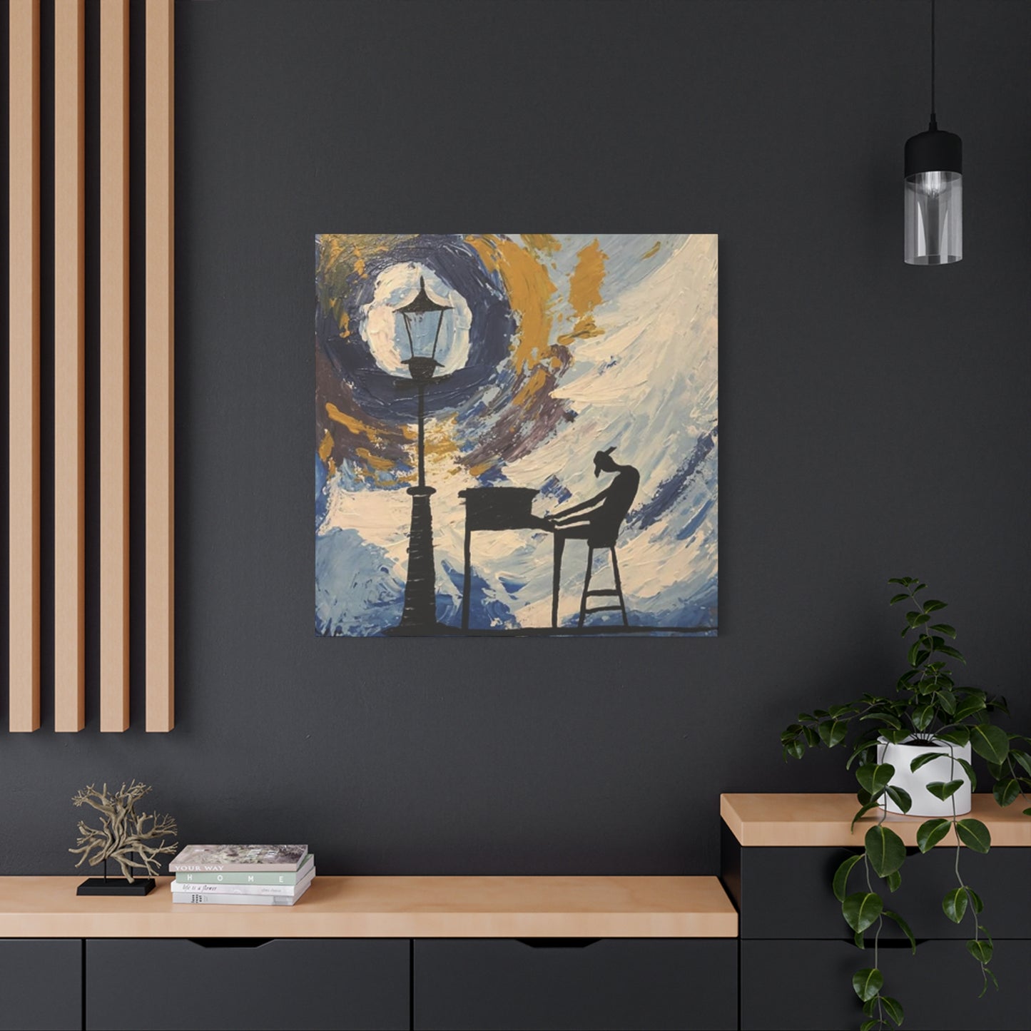 Street Light And Piano Painting Wall Art & Canvas Prints