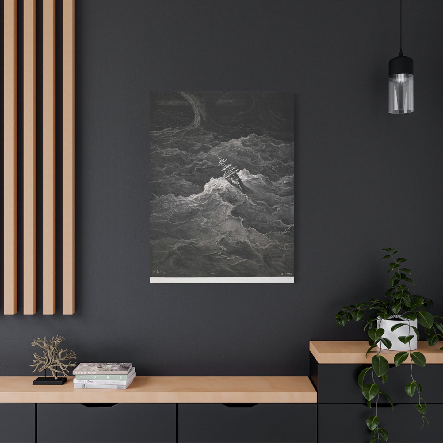 Sailing Ship In Dark Drawing Wall Art & Canvas Prints