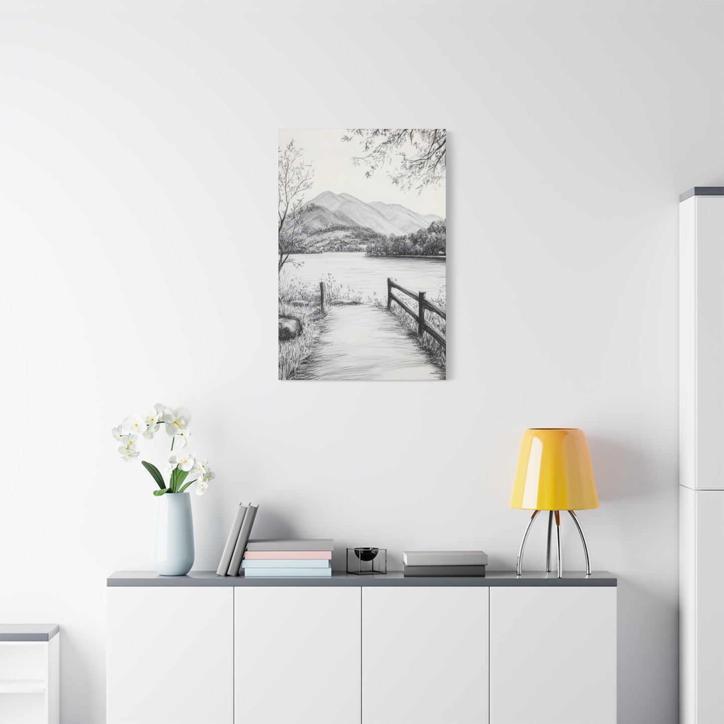 Path Along River Grey Wall Art & Canvas Prints