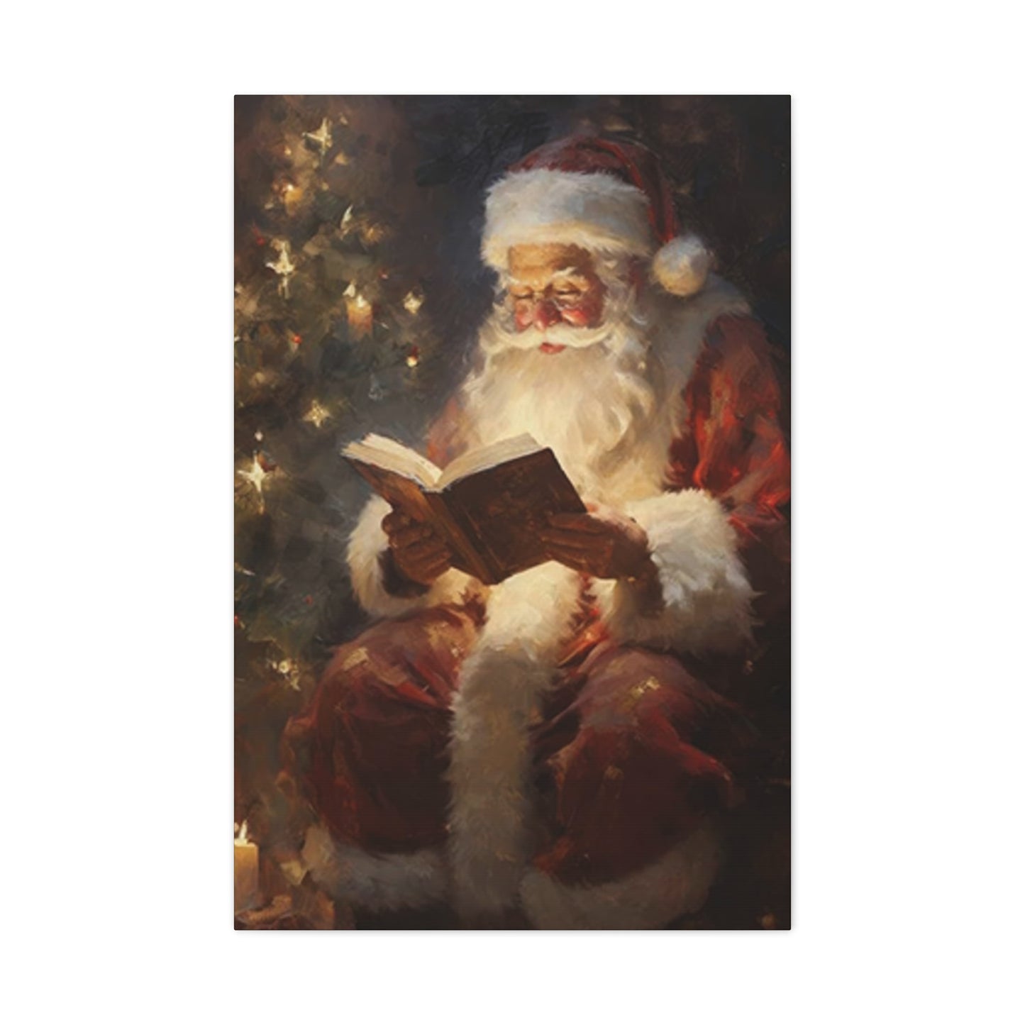 Santa Claus Reading In Candle Light Painting Wall Art & Canvas Prints