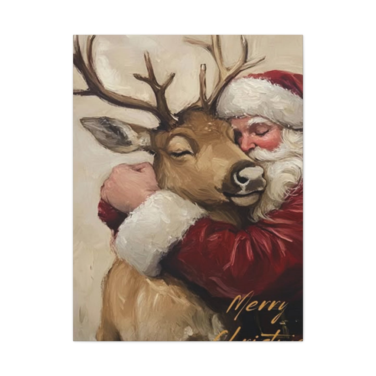 Santa Claus Hugging A Reindeer Wall Art & Canvas Prints