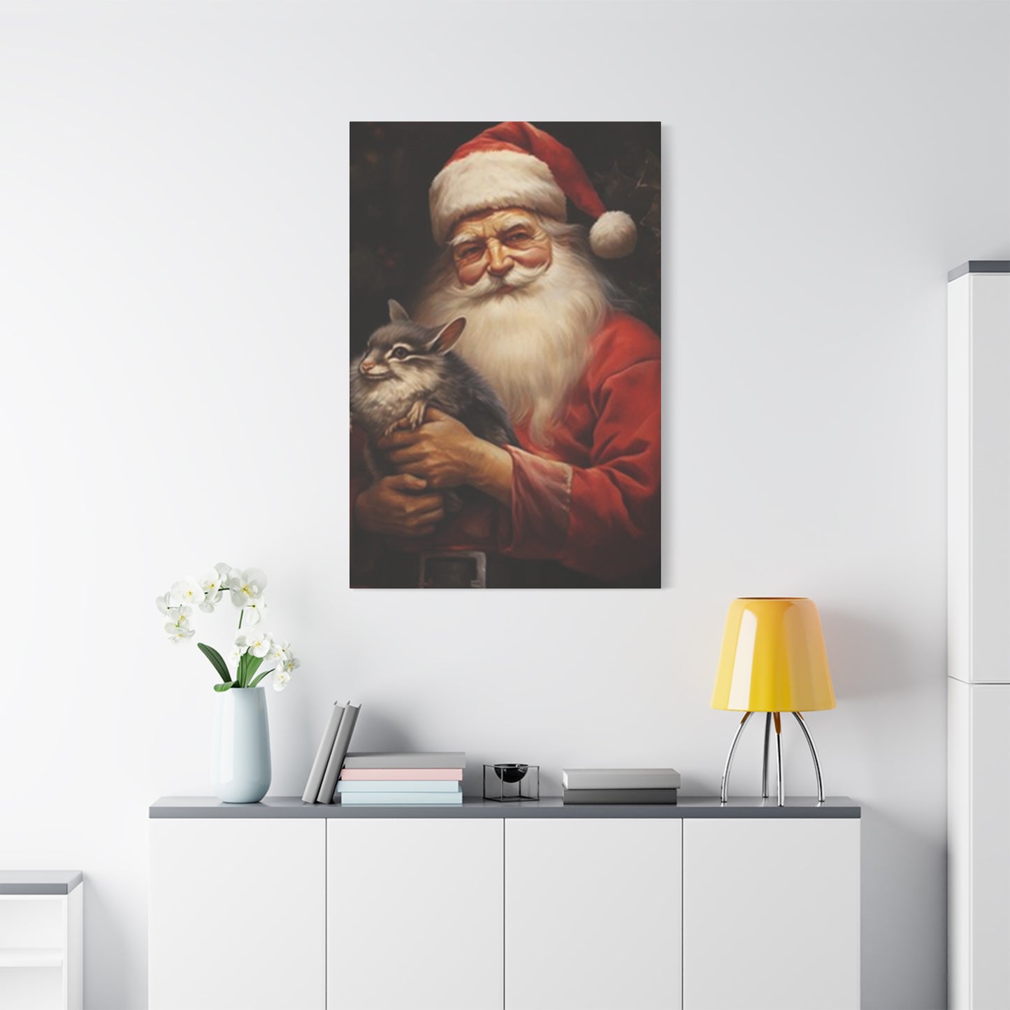 Santa Claus With A Fat Rat Painting Wall Art & Canvas Prints