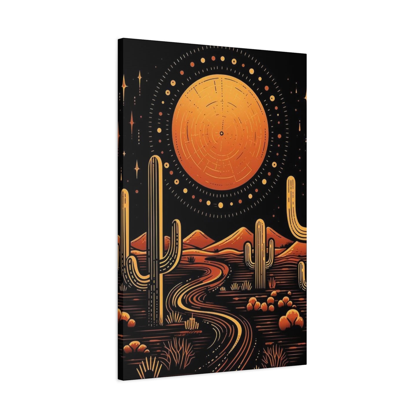 Dark Moon & Cactus In Desert Wall Art & Canvas Prints