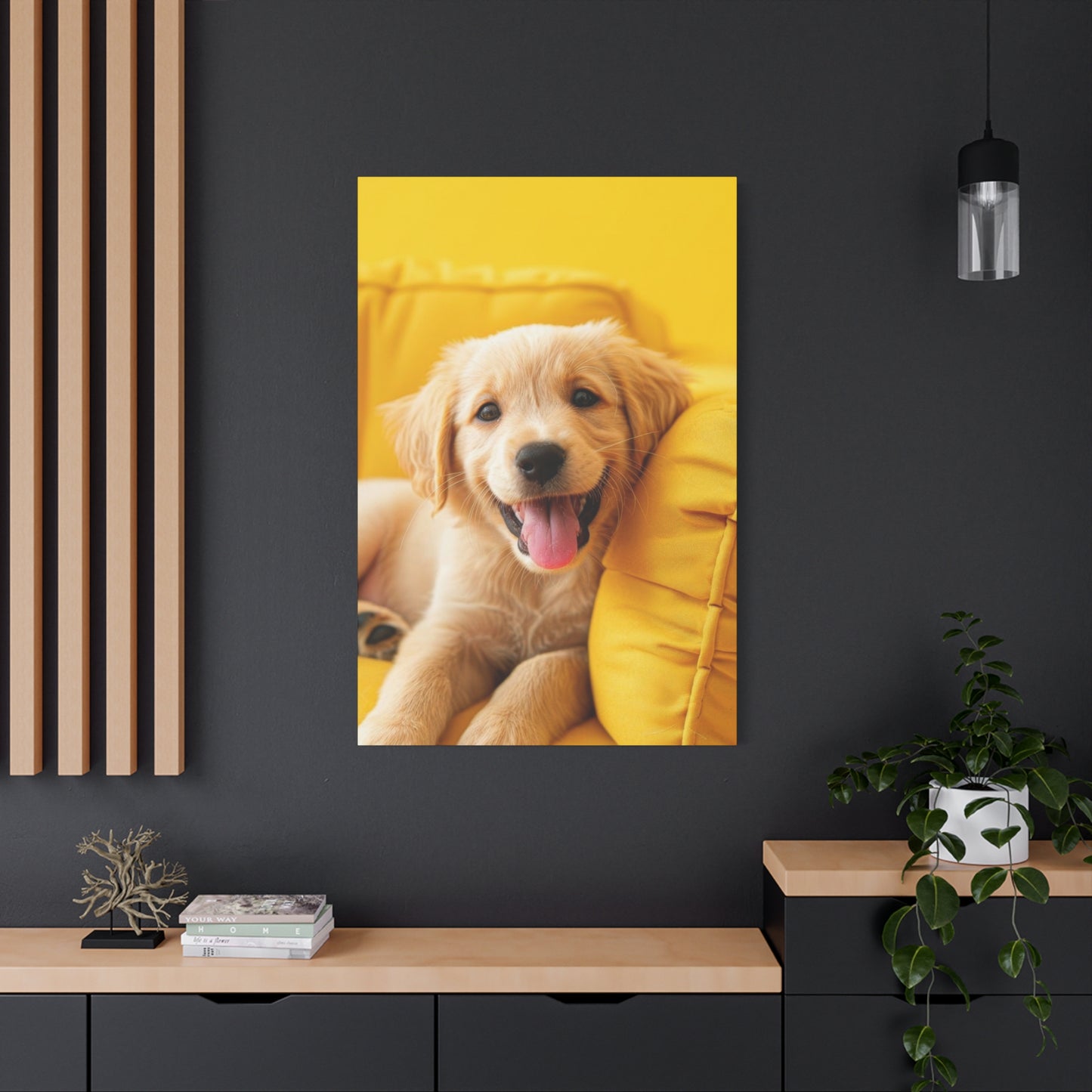 Golden Retriever On Sofa Dog Wall Art & Canvas Prints
