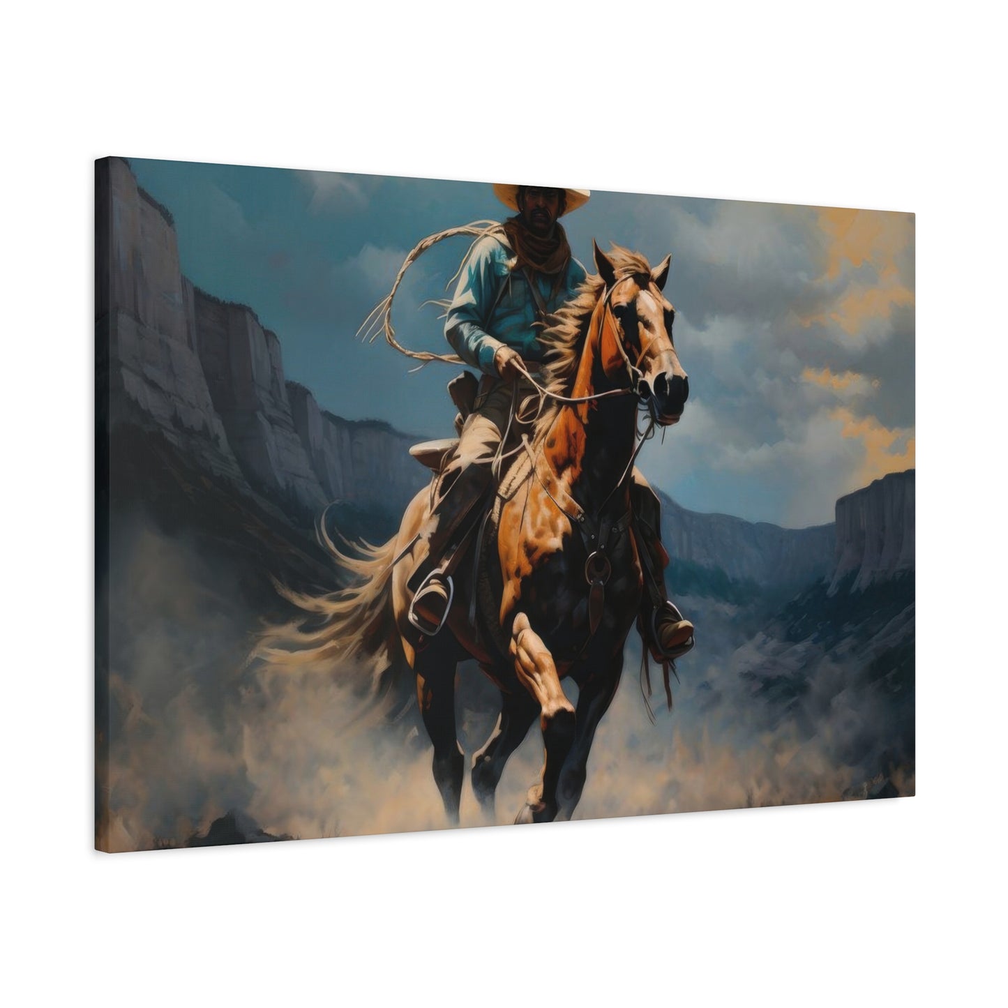 Horse Galloping With Cowboy Wall Art & Canvas Prints