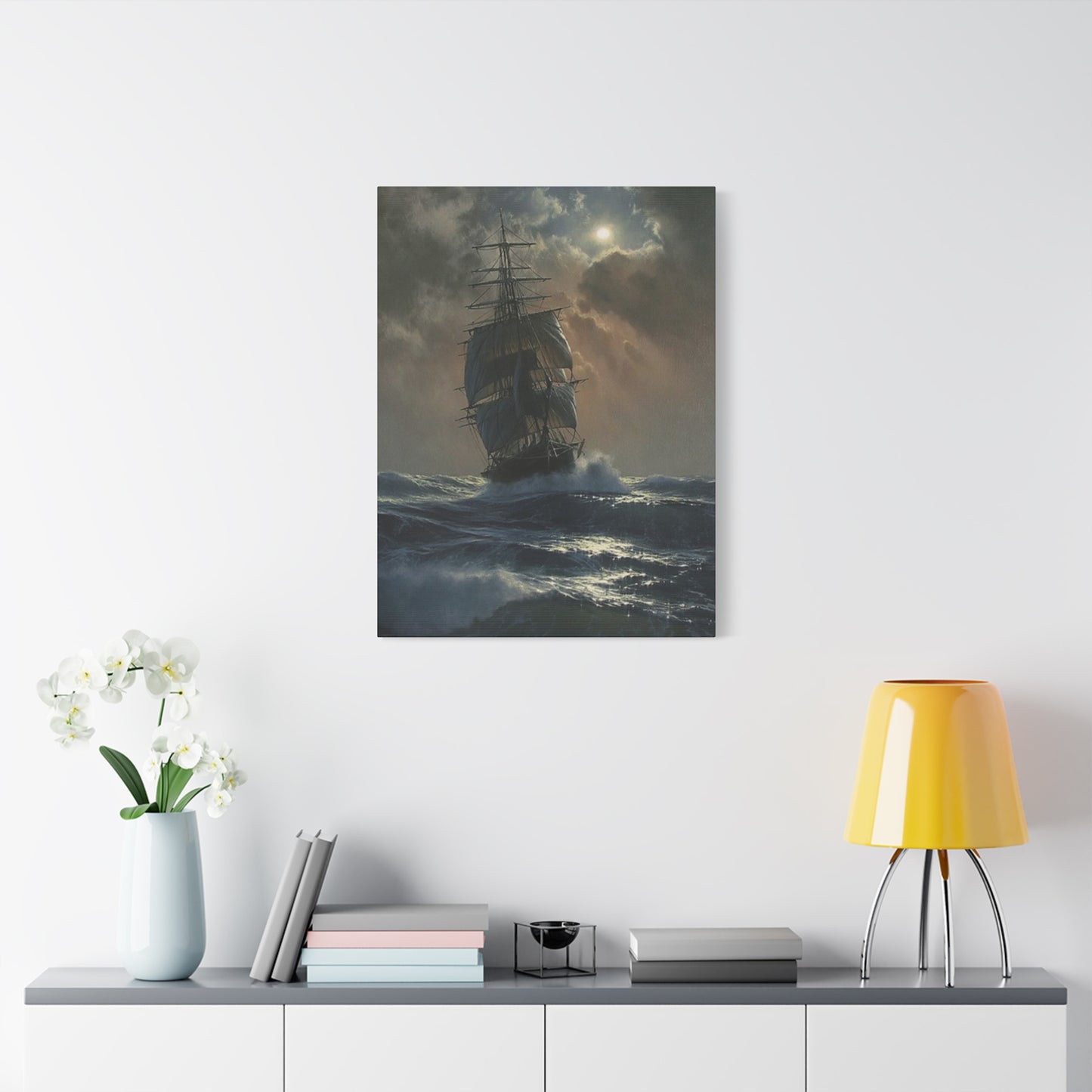 Ship Sailing In Sea At Night Wall Art & Canvas Prints