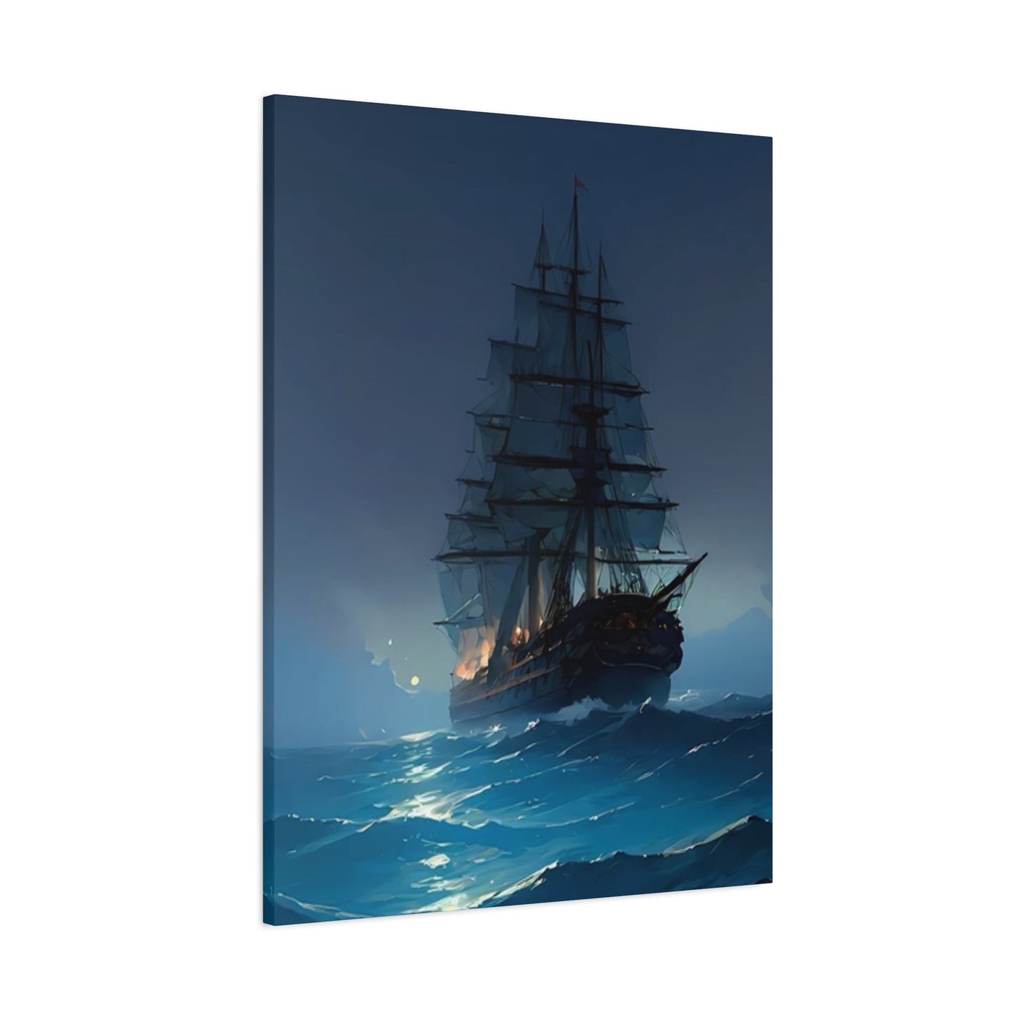 Black Sailing Ship At Night Wall Art & Canvas Prints