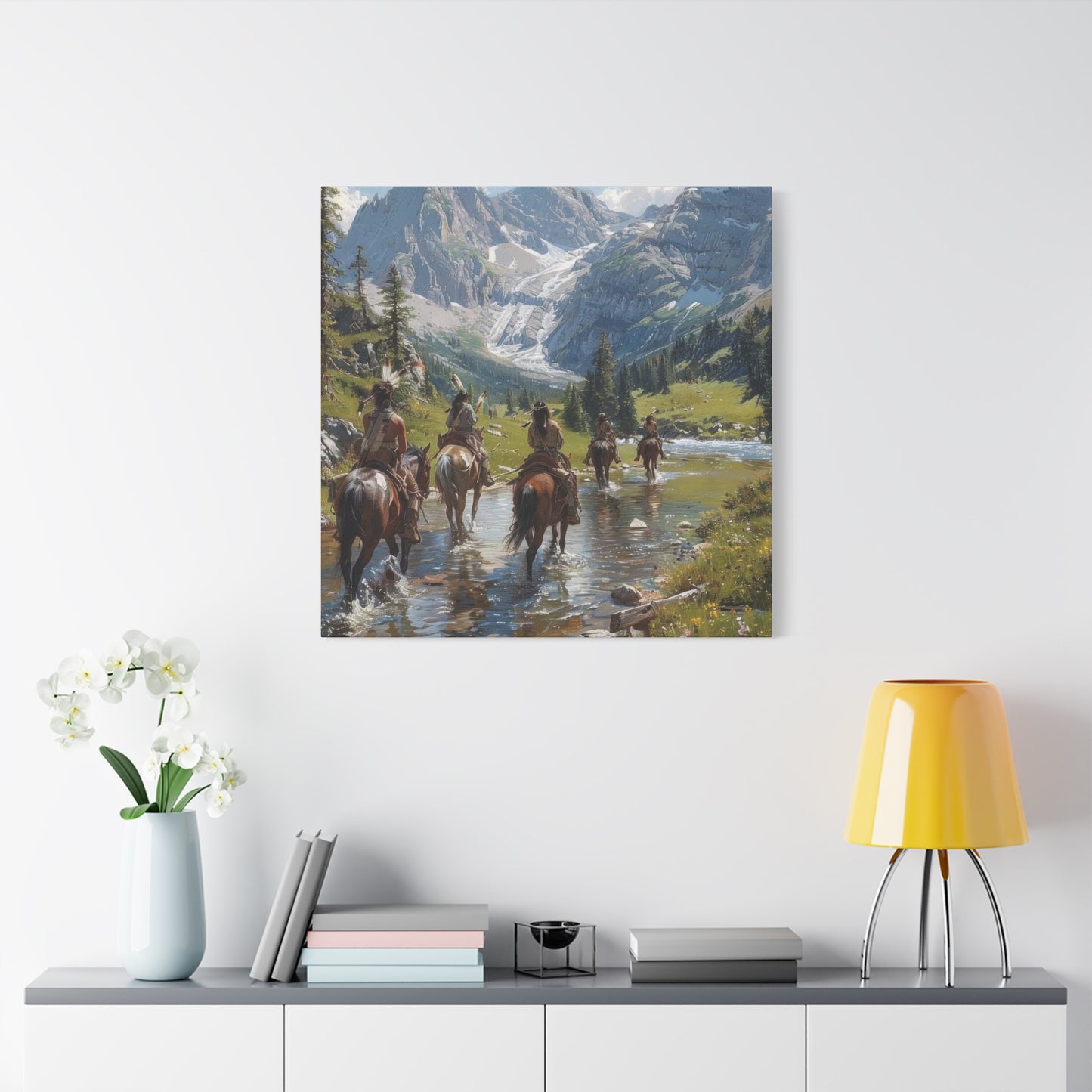 Cowboy Wading Through Water Wall Art & Canvas Prints