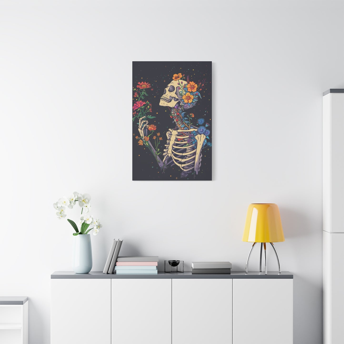 Flower On Skeleton Wall Art & Canvas Prints
