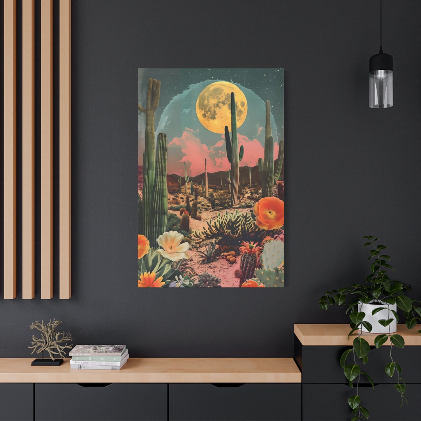 Moon Cactus And Flowers Wall Art & Canvas Prints
